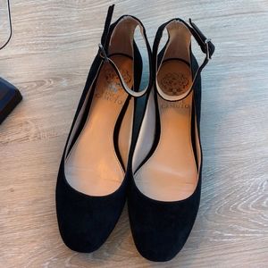 Vince Camuto Attena Black Suede Ankle Strap Flats Sz 6